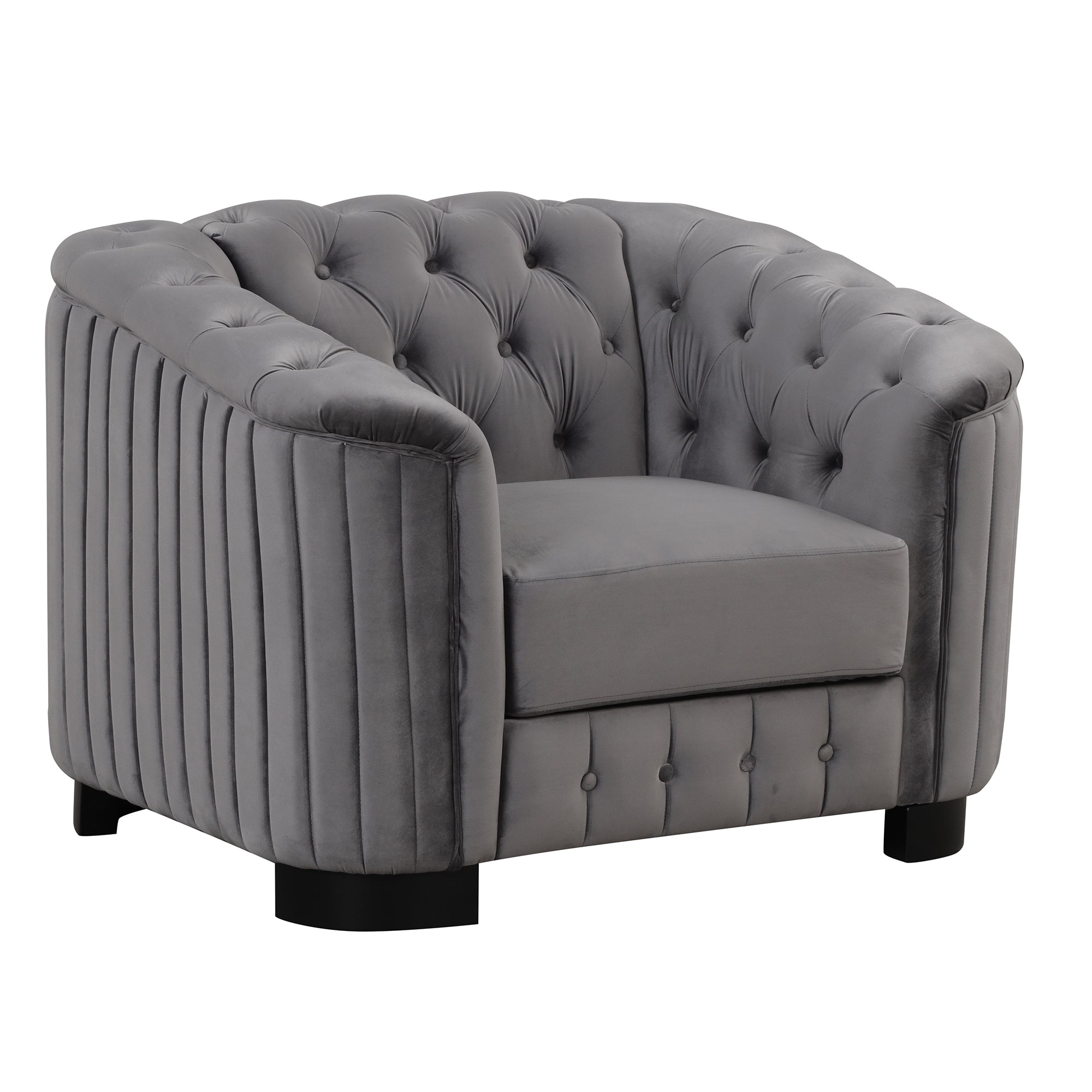 41.5" Velvet Upholstered Accent Sofa,Modern Single Sofa Chair With Thick Removable Seat Cushion,Modern Single Couch For Living Room,Bedroom,Or Small Space,Gray Gray Foam Velvet