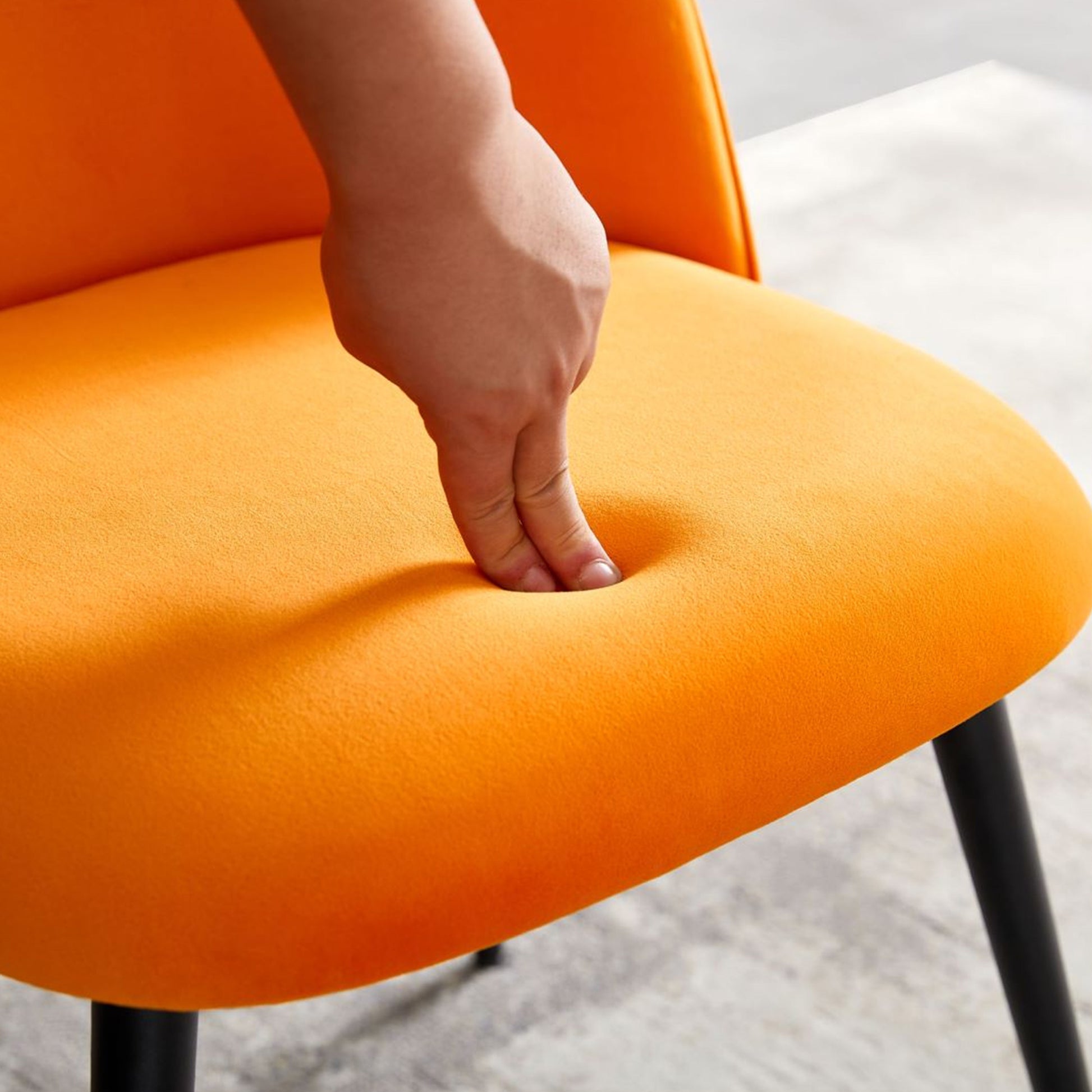 Dining Chair, Orange Velvet, Metal Black Legs, Set Of 4 Side Chairs Metal Plaid Orange Dining Room Powder Coated Foam Dry Clean Modern Dining Chairs Solid Back Foam Velvet