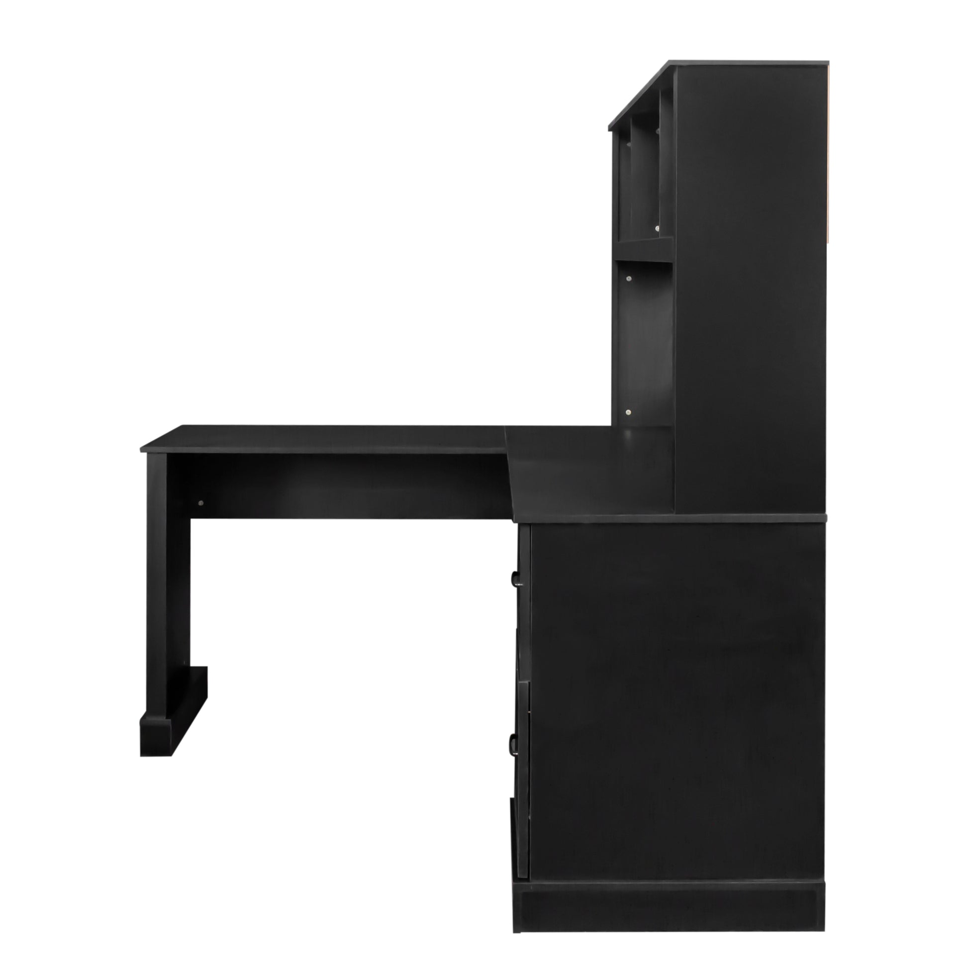 Home Office Computer Desk With Hutch, Antiqued Black Finish Black Mdf