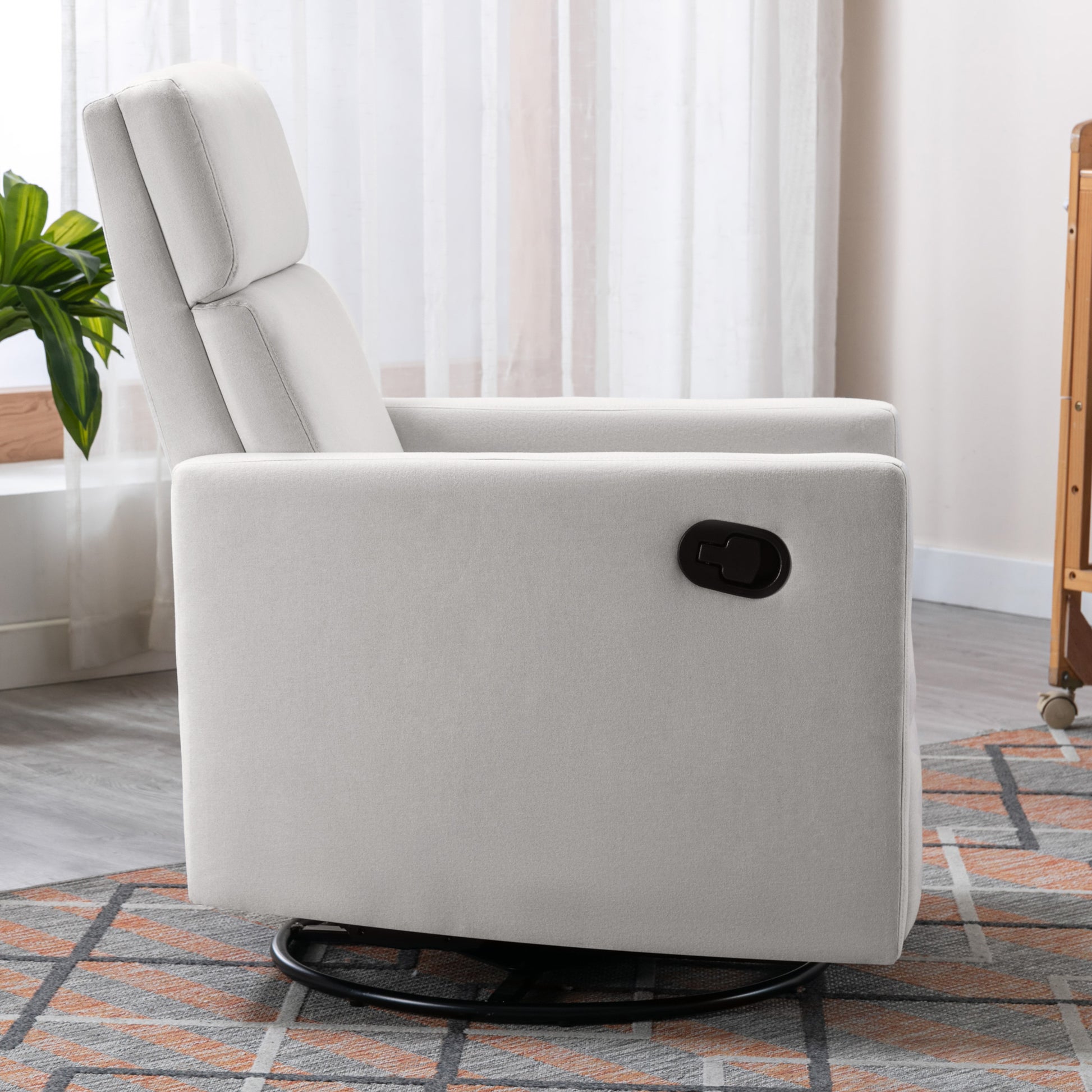 Modern Upholstered Rocker Nursery Chair Plush Seating Glider Swivel Recliner Chair, Beige Beige Linen