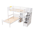 Twin Size Loft Bed With A Stand Alone Bed, Storage Staircase, Desk, Shelves And Drawers, White White Pine