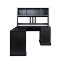 Home Office Computer Desk With Hutch, Antiqued Black Finish Black Mdf