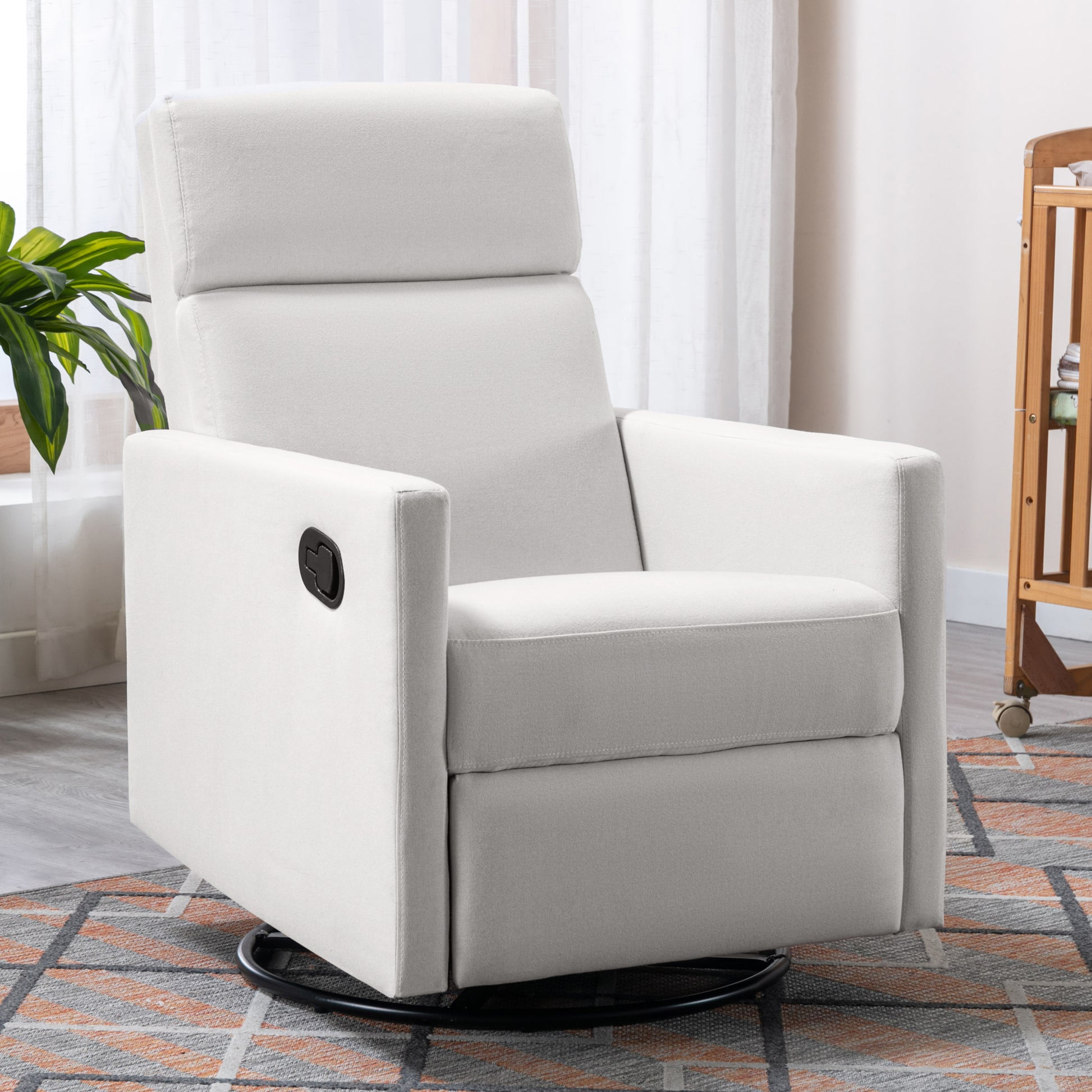 Modern Upholstered Rocker Nursery Chair Plush Seating Glider Swivel Recliner Chair, Beige Beige Linen