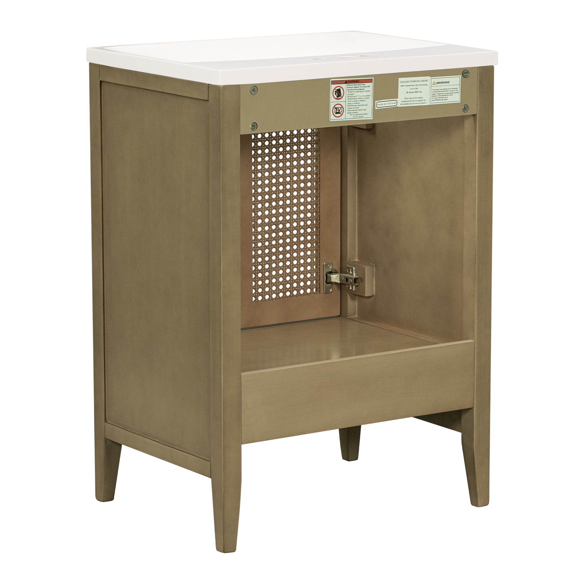 24" Bathroom Vanity With Ceramic Basin, Rattan Bathroom Storage Cabinet With Two Doors And Drawer, Solid Frame, Natural Old Sku: Jl000008Aad Natural Solid Wood Mdf