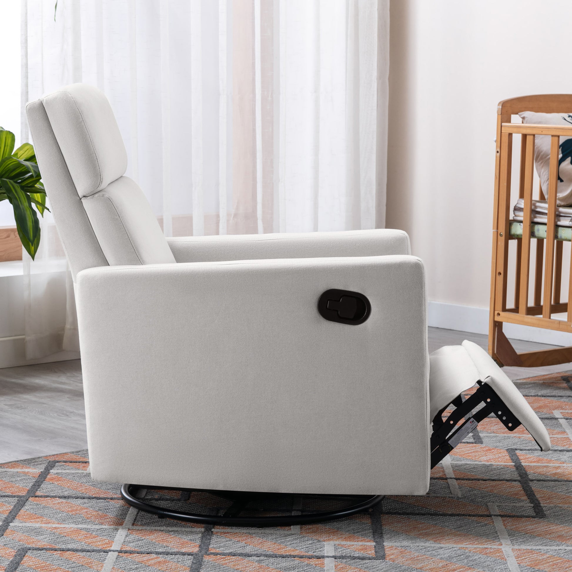 Modern Upholstered Rocker Nursery Chair Plush Seating Glider Swivel Recliner Chair, Beige Beige Linen