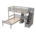 Twin Size Loft Bed With A Stand Alone Bed, Storage Staircase, Desk, Shelves And Drawers, Gray Gray Pine