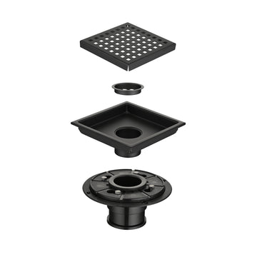 6 Inch Square Shower Floor Drain Square Shower Floor Drain With Flange,Pattern Grate Removable,Food Grade Sus 304 Stainless Steel Matte Black Stainless Steel