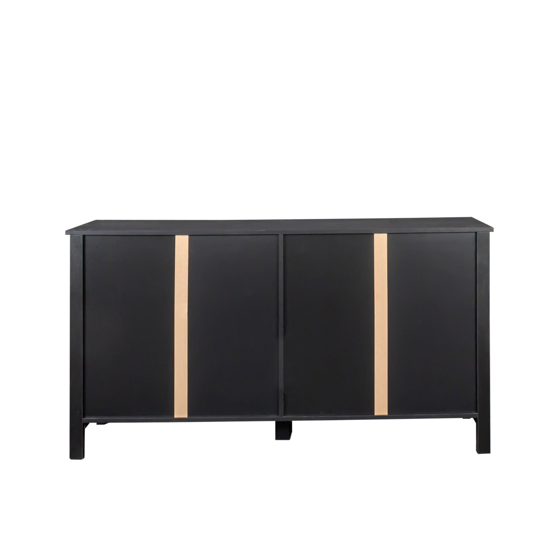 Cabinet With 4 Doors And 4 Open Shelgves,Freestanding Sideboard Storage Cabinet Entryway Floor Cabinet For Living Room Office Bedroom Black Mdf