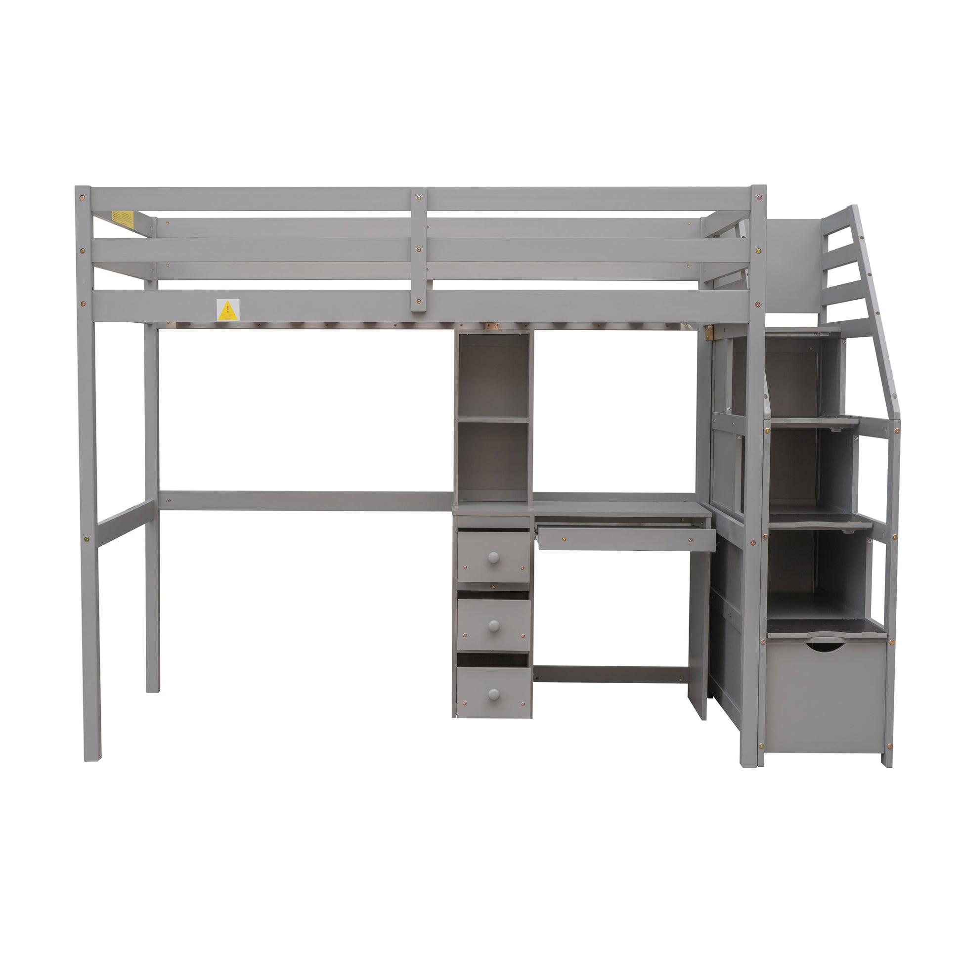 Twin Size Loft Bed With A Stand Alone Bed, Storage Staircase, Desk, Shelves And Drawers, Gray Gray Pine