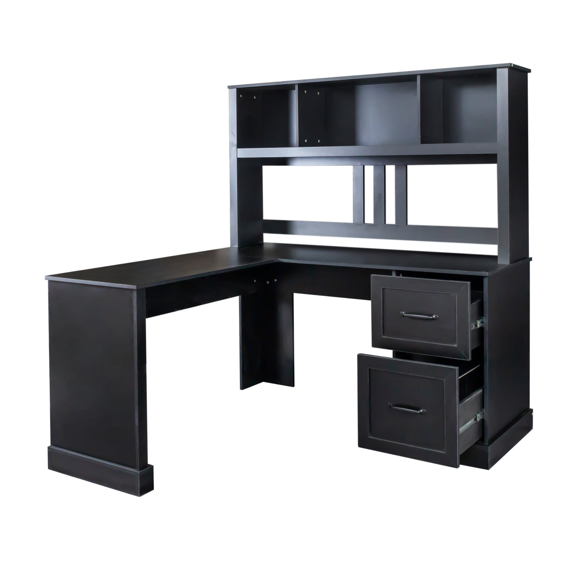 Home Office Computer Desk With Hutch, Antiqued Black Finish Black Mdf