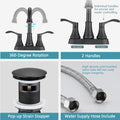 4 Inches Centerset Bathroom Faucet 360 Swivel Spout, With Pop Up Drain Matte Black Matte Black Zinc