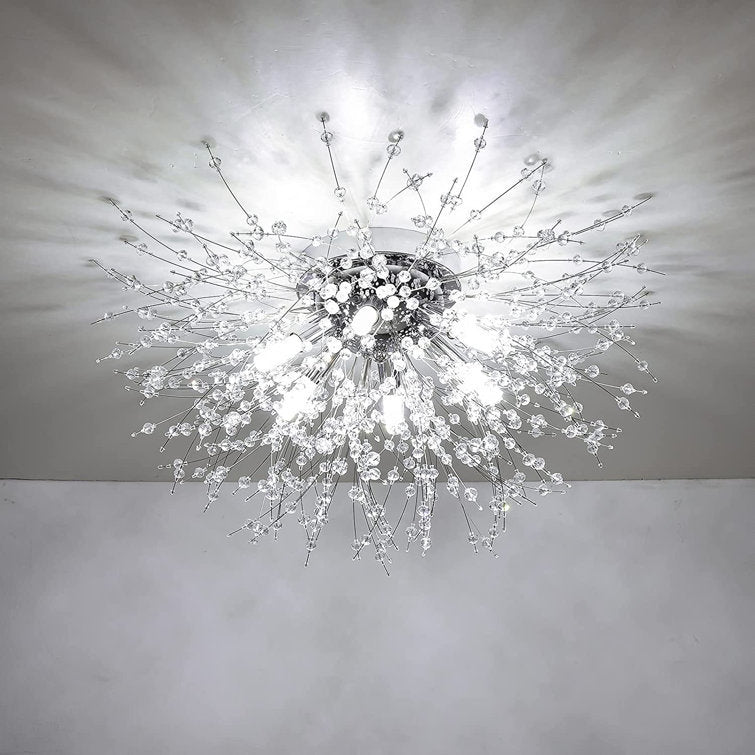 Crystal Flush Mount Ceiling Light, Modern Sputnik Firework Close To Ceiling Lamp Chrome Crystal