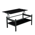 Glass Lift Top Coffee Table, Modern Simple 2 Layer Tempered Glass Coffee Table For Living Room, Black Black Glass