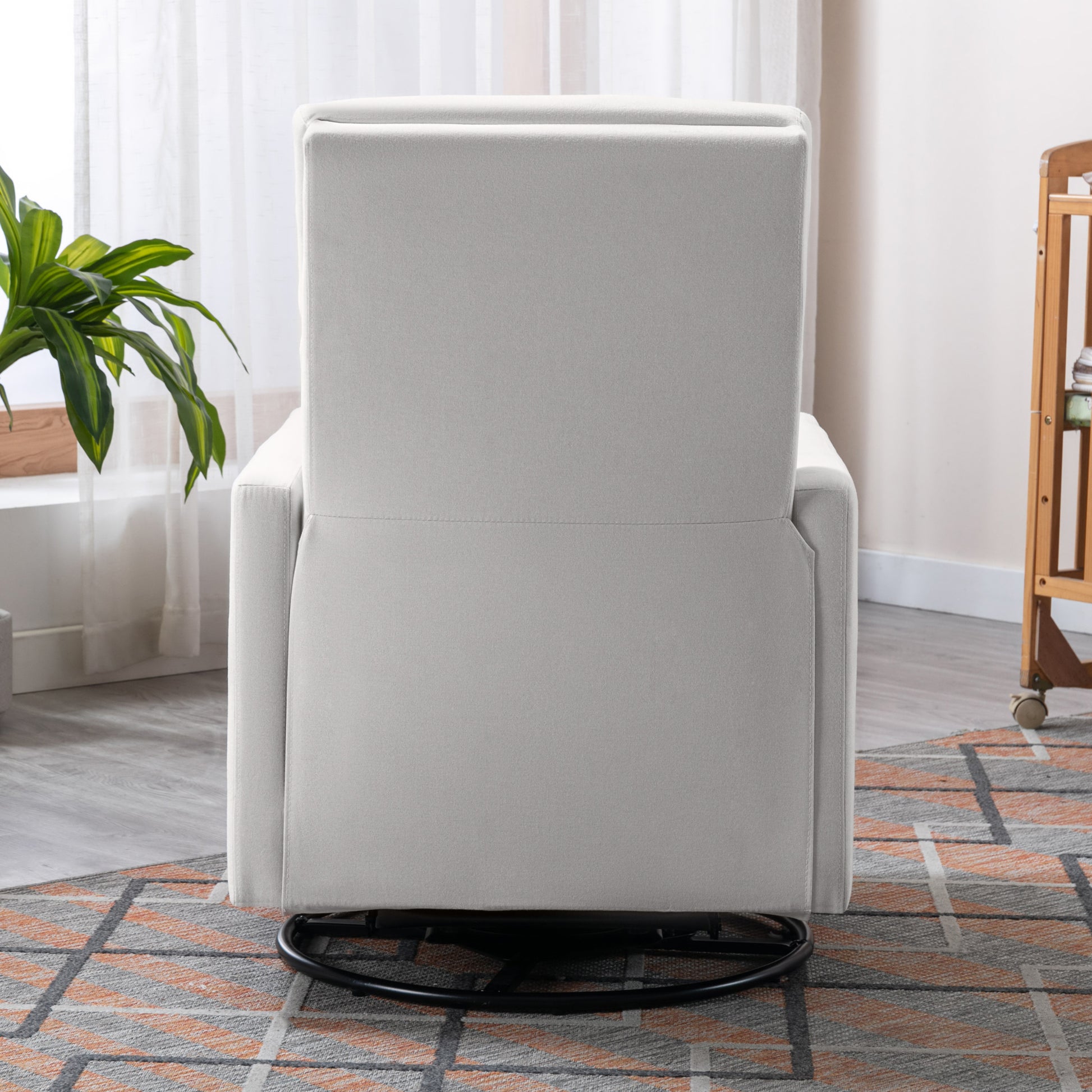 Modern Upholstered Rocker Nursery Chair Plush Seating Glider Swivel Recliner Chair, Beige Beige Linen