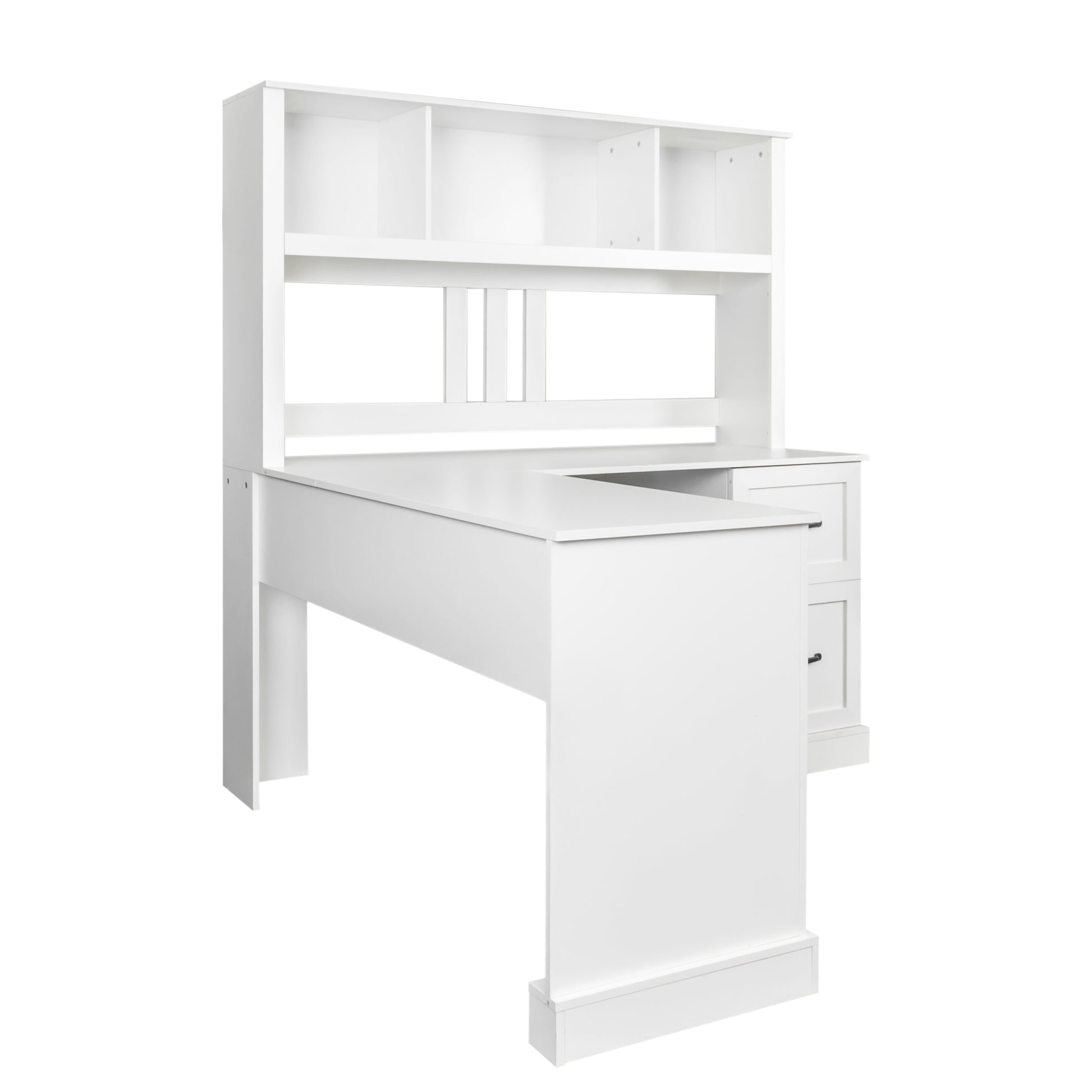 Home Office Computer Desk With Hutch, Antiqued White Finish White Mdf