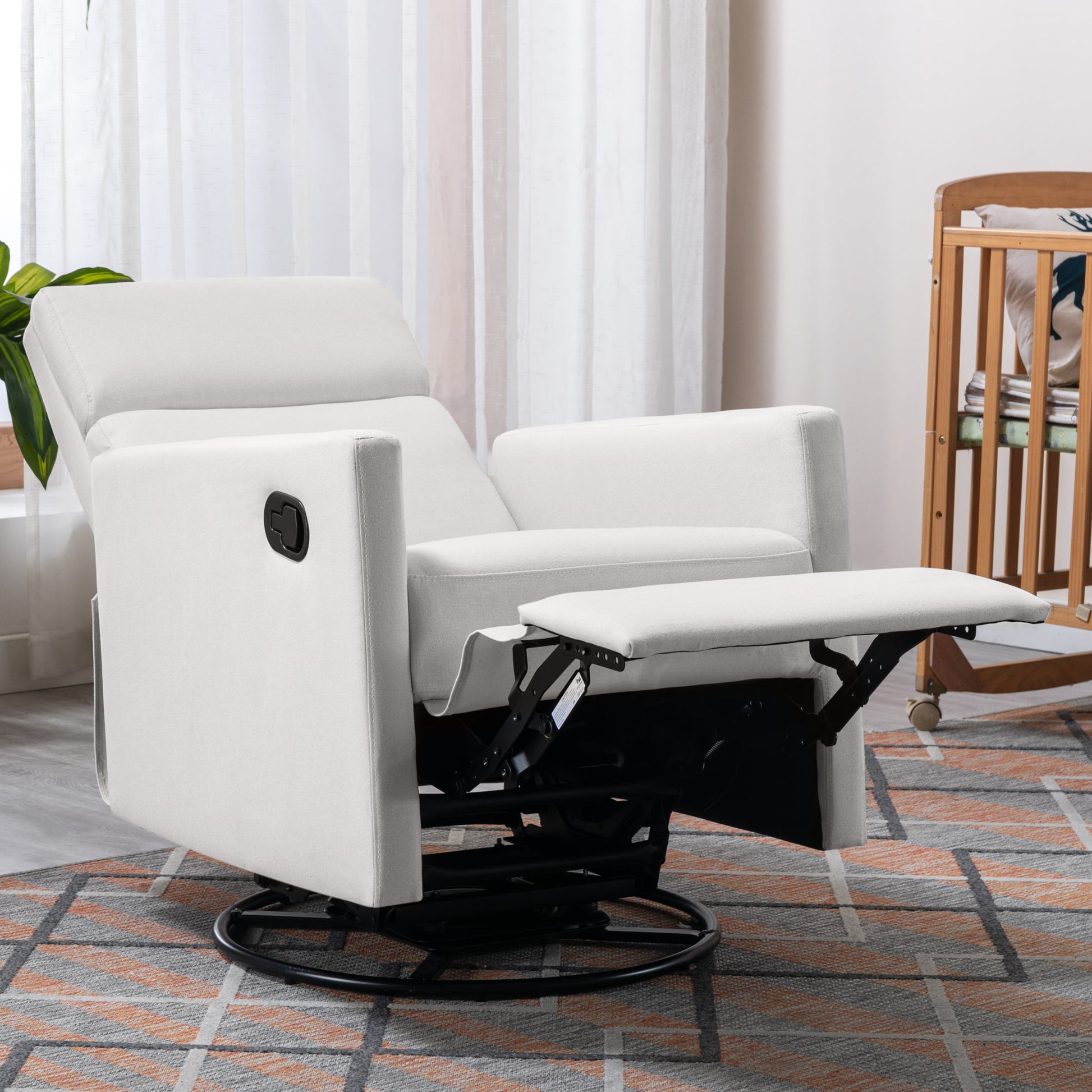 Modern Upholstered Rocker Nursery Chair Plush Seating Glider Swivel Recliner Chair, Beige Beige Linen