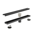 24 Inches Linear Shower Drain With Removable Quadrato Pattern Grate, 304 Stainless Shower Drain Included Hair Strainer And Leveling Feet Matte Black Stainless Steel