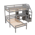 Twin Size Loft Bed With A Stand Alone Bed, Storage Staircase, Desk, Shelves And Drawers, Gray Gray Pine