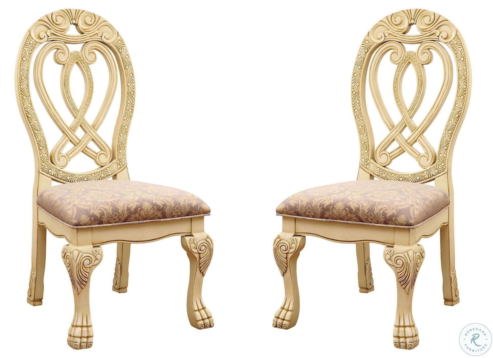 Formal Majestic Traditional Dining Chairs Vintage White Solid Wood Fabric Seat Intricate Carved Details Set Of 2 Side Chairs Antique White Dining Room Classic,Luxury,Traditional Solid Wood