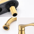 4 Inches Centerset Bathroom Faucet 360 Swivel Spout, With Pop Up Drain Brushed Gold Brushed Gold Zinc