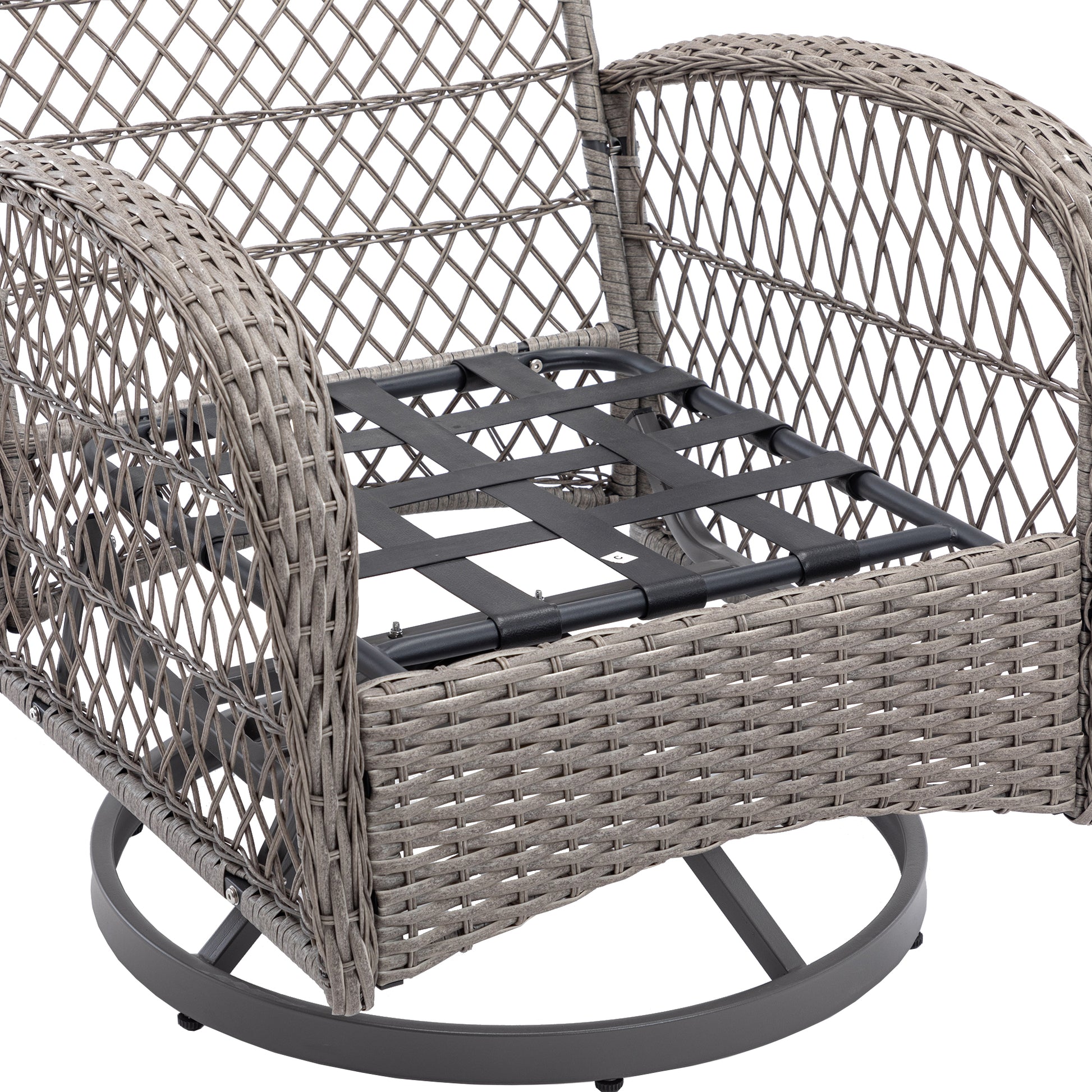 3 Pieces Outdoor Swivel Rocker Patio Chairs, 360 Degree Rocking Patio Conversation Set With Thickened Cushions And Glass Coffee Table For Backyard, Grey Grey Steel