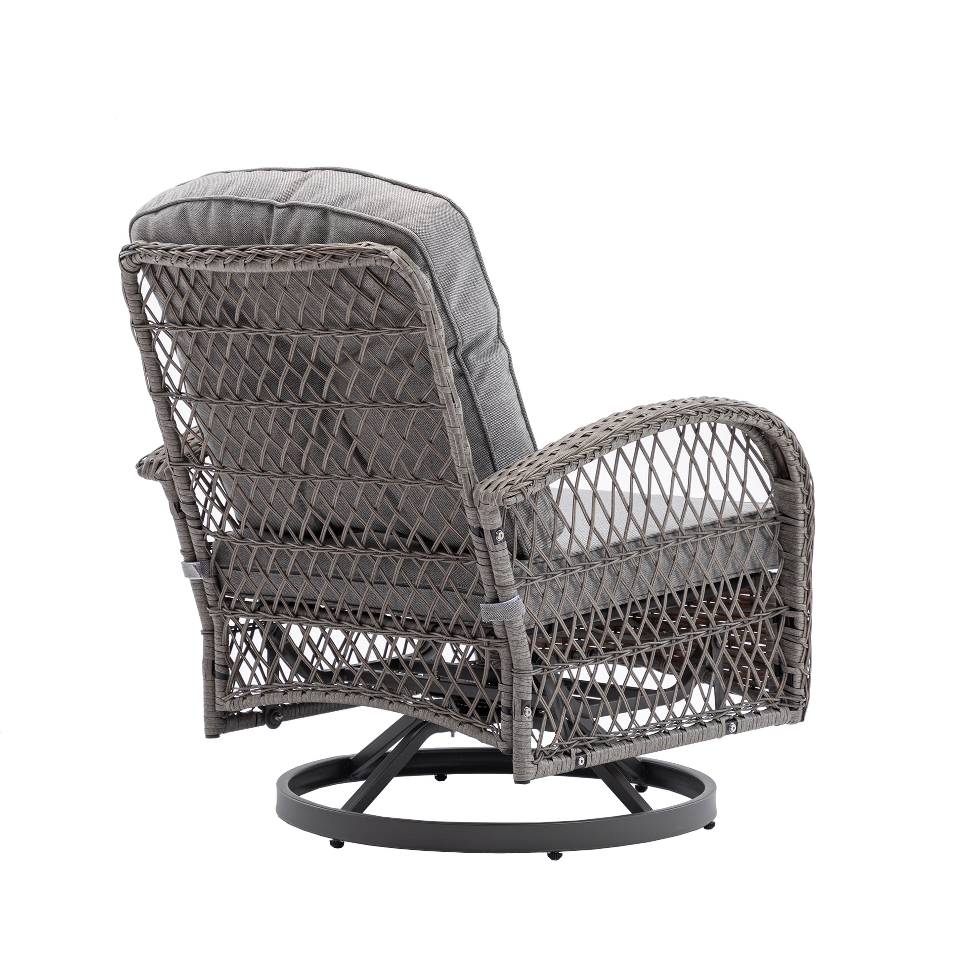 3 Pieces Outdoor Swivel Rocker Patio Chairs, 360 Degree Rocking Patio Conversation Set With Thickened Cushions And Glass Coffee Table For Backyard, Grey Grey Steel