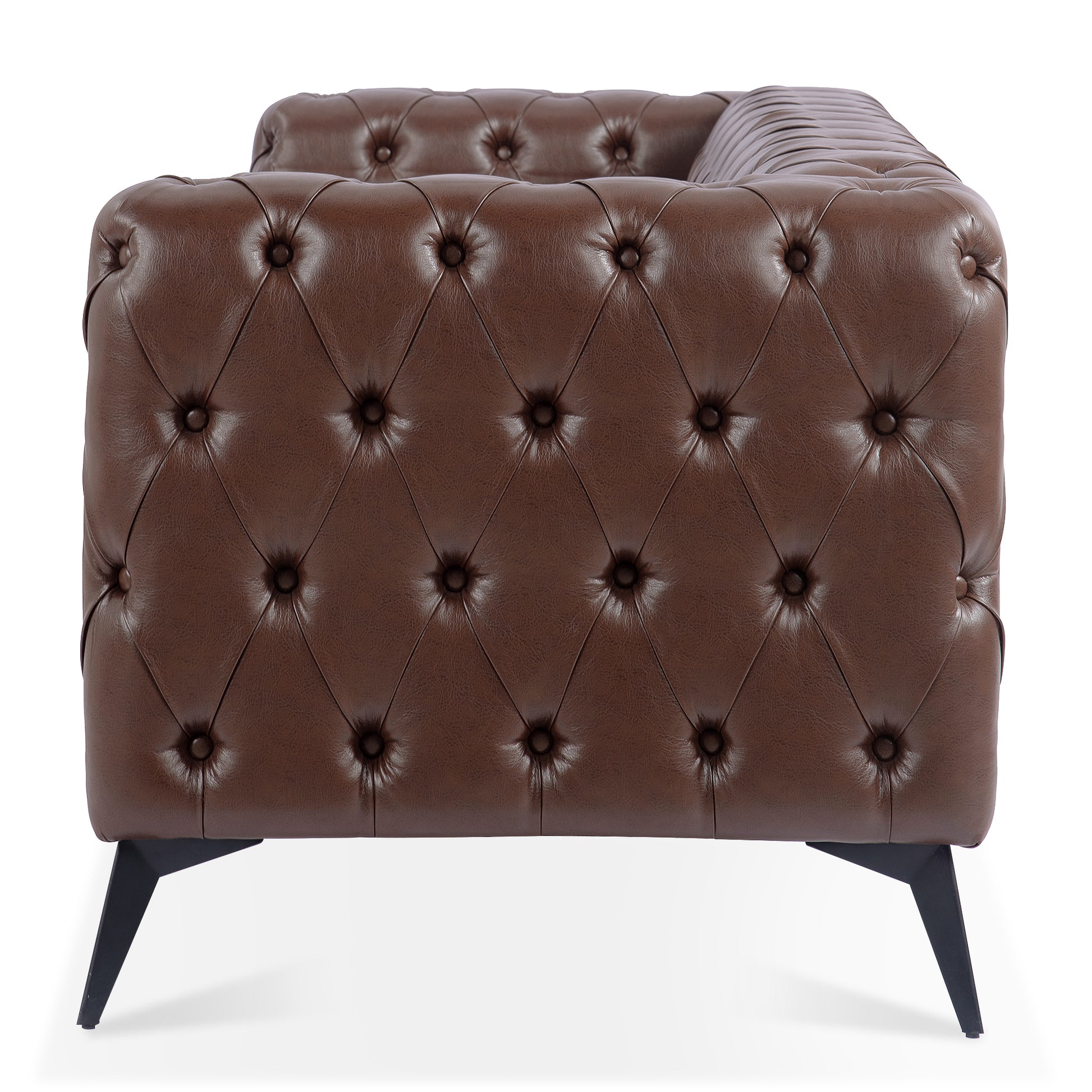 84.06Inch Width Traditional Square Arm Removable Cushion 3 Seater Sofa Dark Brown Foam Pu