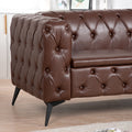 84.06Inch Width Traditional Square Arm Removable Cushion 3 Seater Sofa Dark Brown Foam Pu