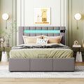 Upholstered Bed Full Size With Led Light, Bluetooth Player And Usb Charging, Hydraulic Storage Bed In Gray Velvet Fabric Gray Foam Upholstered