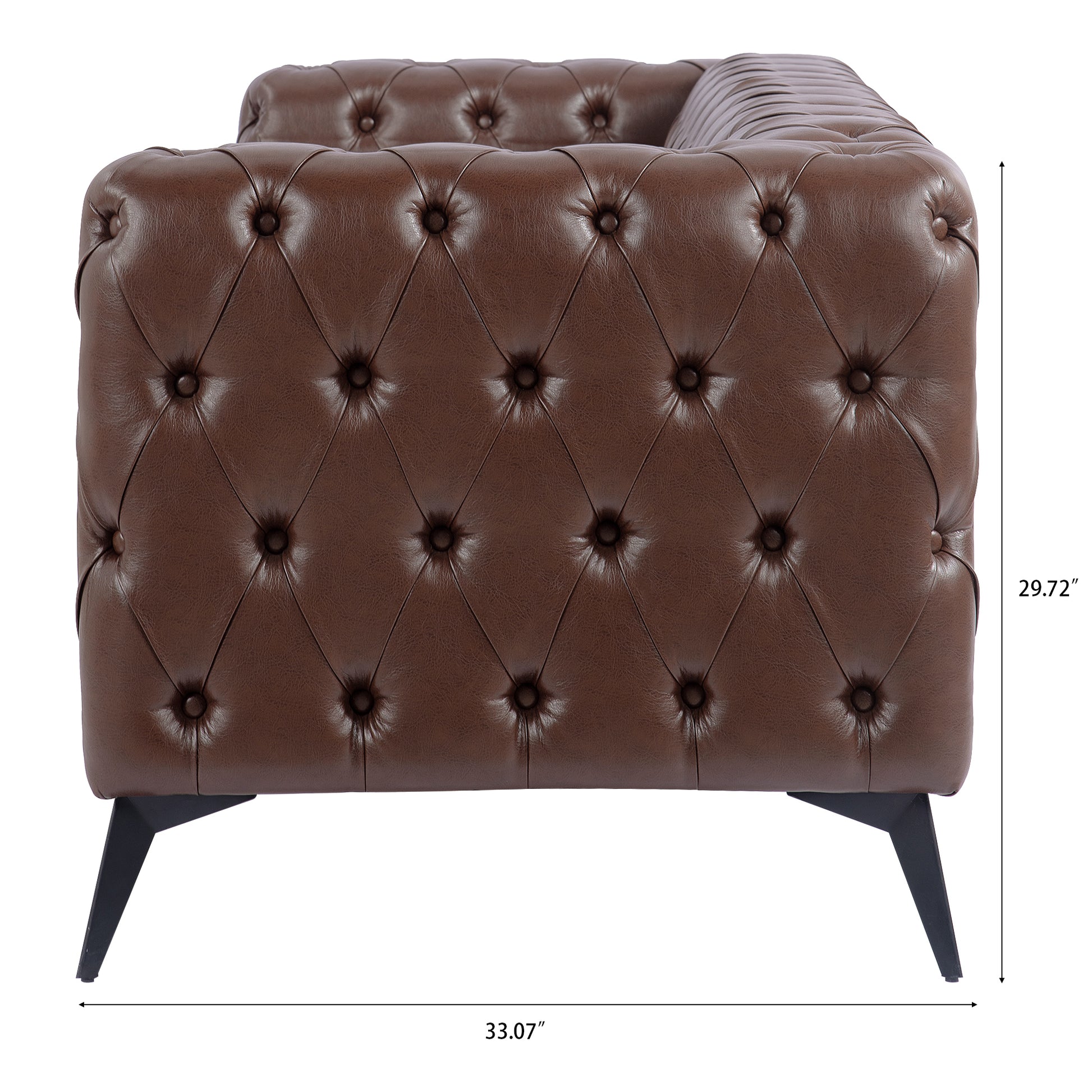 84.06Inch Width Traditional Square Arm Removable Cushion 3 Seater Sofa Dark Brown Foam Pu