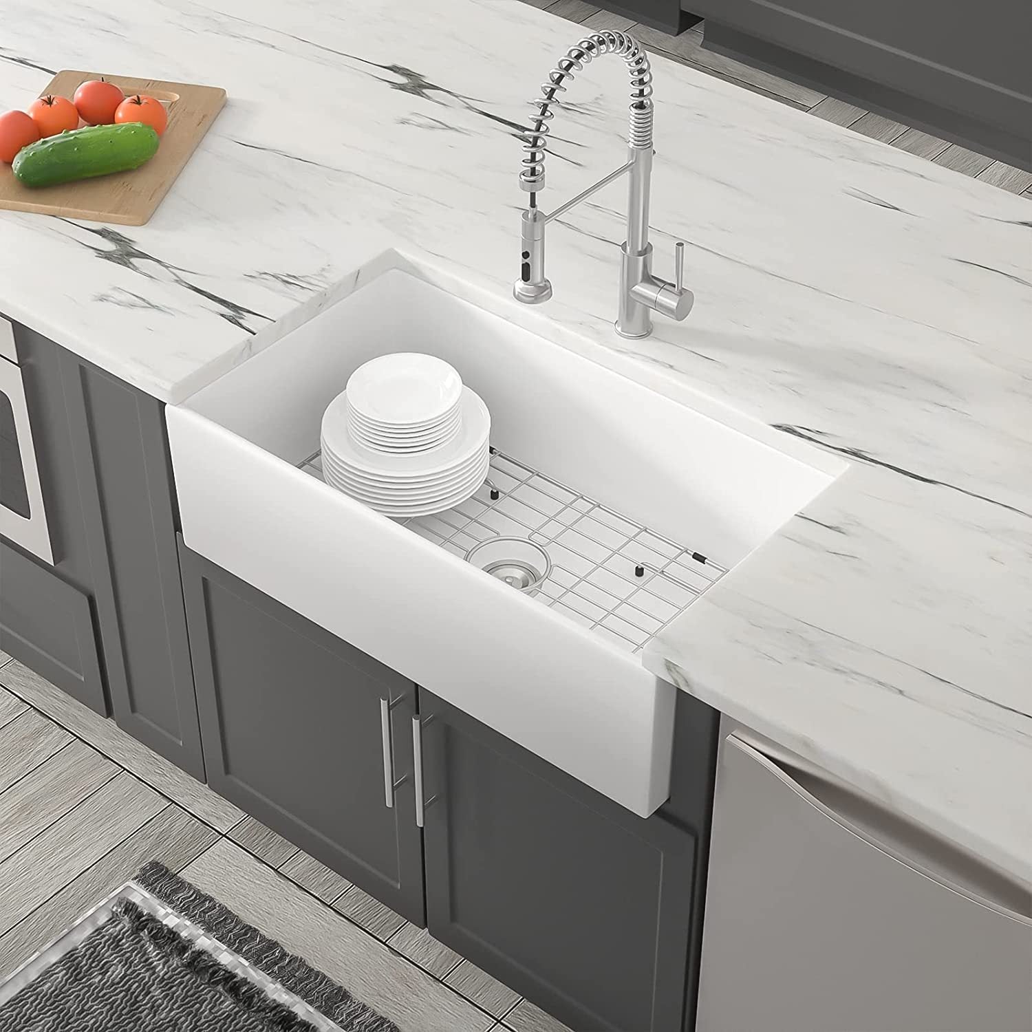 Inch White Farmhouse Sink Deep Apron Sink Undermount Farmhouse Kitchen Sink Single Farm Sink White Ceramic