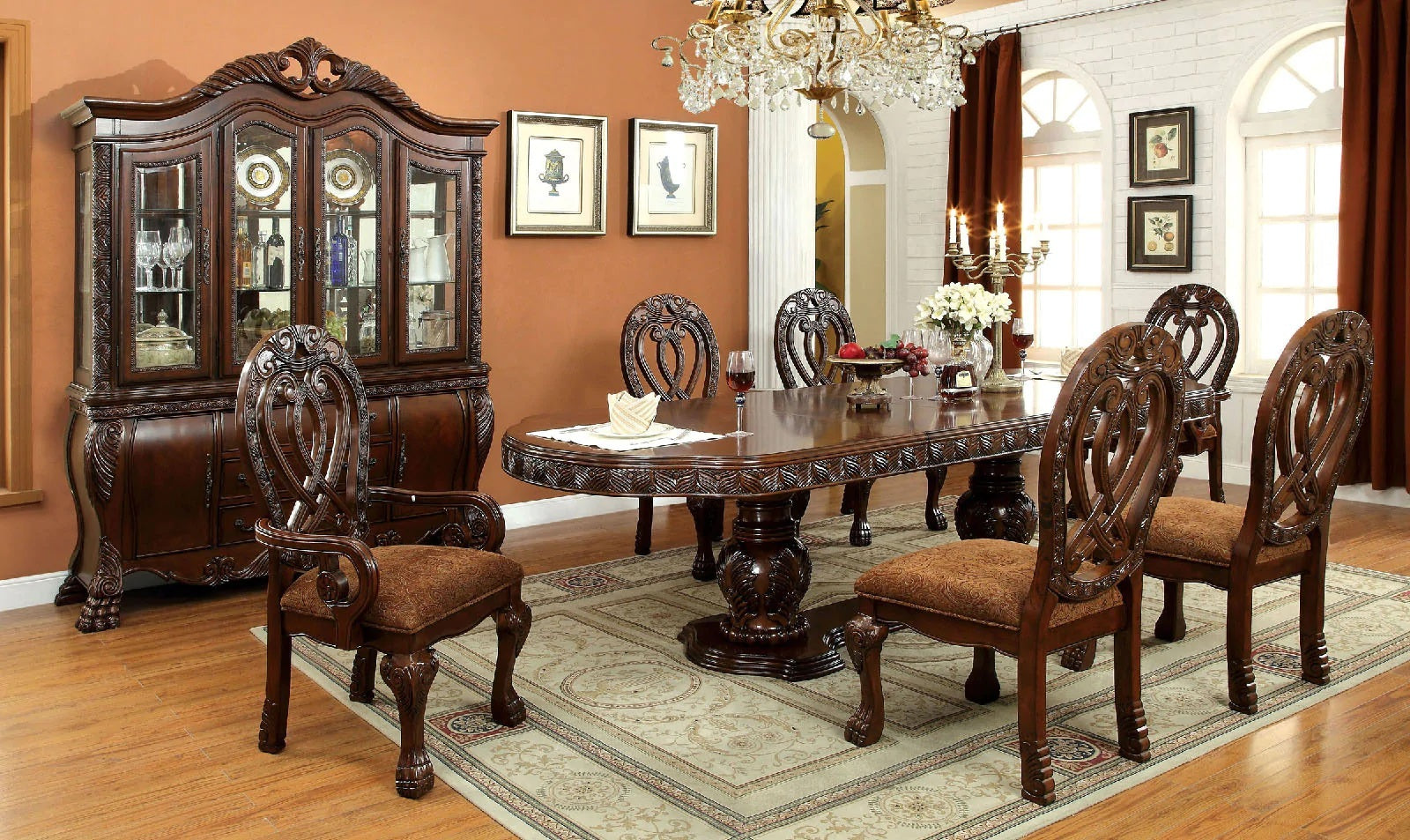 Formal Majestic Traditional Dining Chairs Cherry Solid Wood Fabric Seat Intricate Carved Details Set Of 2 Side Chairs Cherry Brown Dining Room Classic,Luxury,Traditional Dining Chairs Solid Wood