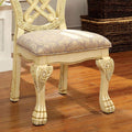 Formal Majestic Traditional Dining Chairs Vintage White Solid Wood Fabric Seat Intricate Carved Details Set Of 2 Side Chairs Antique White Dining Room Classic,Luxury,Traditional Solid Wood