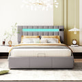 Upholstered Bed Queen Size With Led Light, Bluetooth Player And Usb Charging, Hydraulic Storage Bed In Gray Velvet Fabric Gray Foam Upholstered