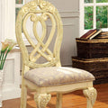 Formal Majestic Traditional Dining Chairs Vintage White Solid Wood Fabric Seat Intricate Carved Details Set Of 2 Side Chairs Antique White Dining Room Classic,Luxury,Traditional Solid Wood