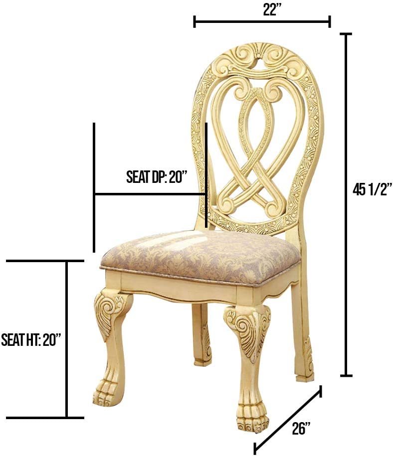 Formal Majestic Traditional Dining Chairs Vintage White Solid Wood Fabric Seat Intricate Carved Details Set Of 2 Side Chairs Antique White Dining Room Classic,Luxury,Traditional Solid Wood