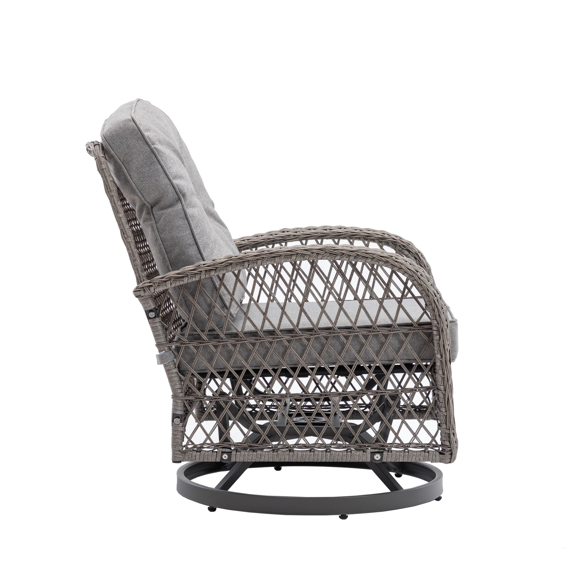 3 Pieces Outdoor Swivel Rocker Patio Chairs, 360 Degree Rocking Patio Conversation Set With Thickened Cushions And Glass Coffee Table For Backyard, Grey Grey Steel