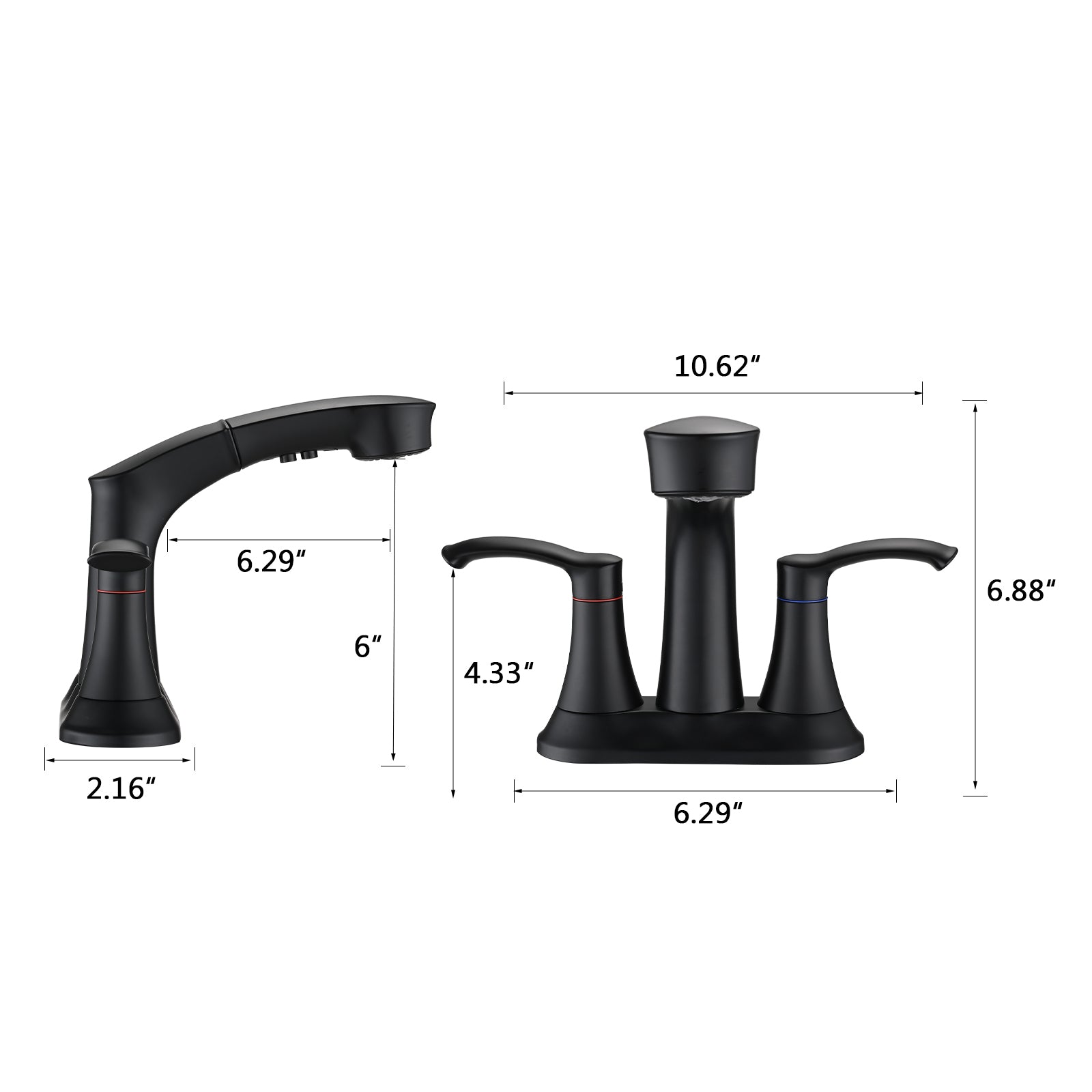 Bathroom Faucet With Pull Out Sprayer, 2 Handle 4 Inch Faucet Utility Sink Faucet, Matte Black Matte Black Stainless Steel