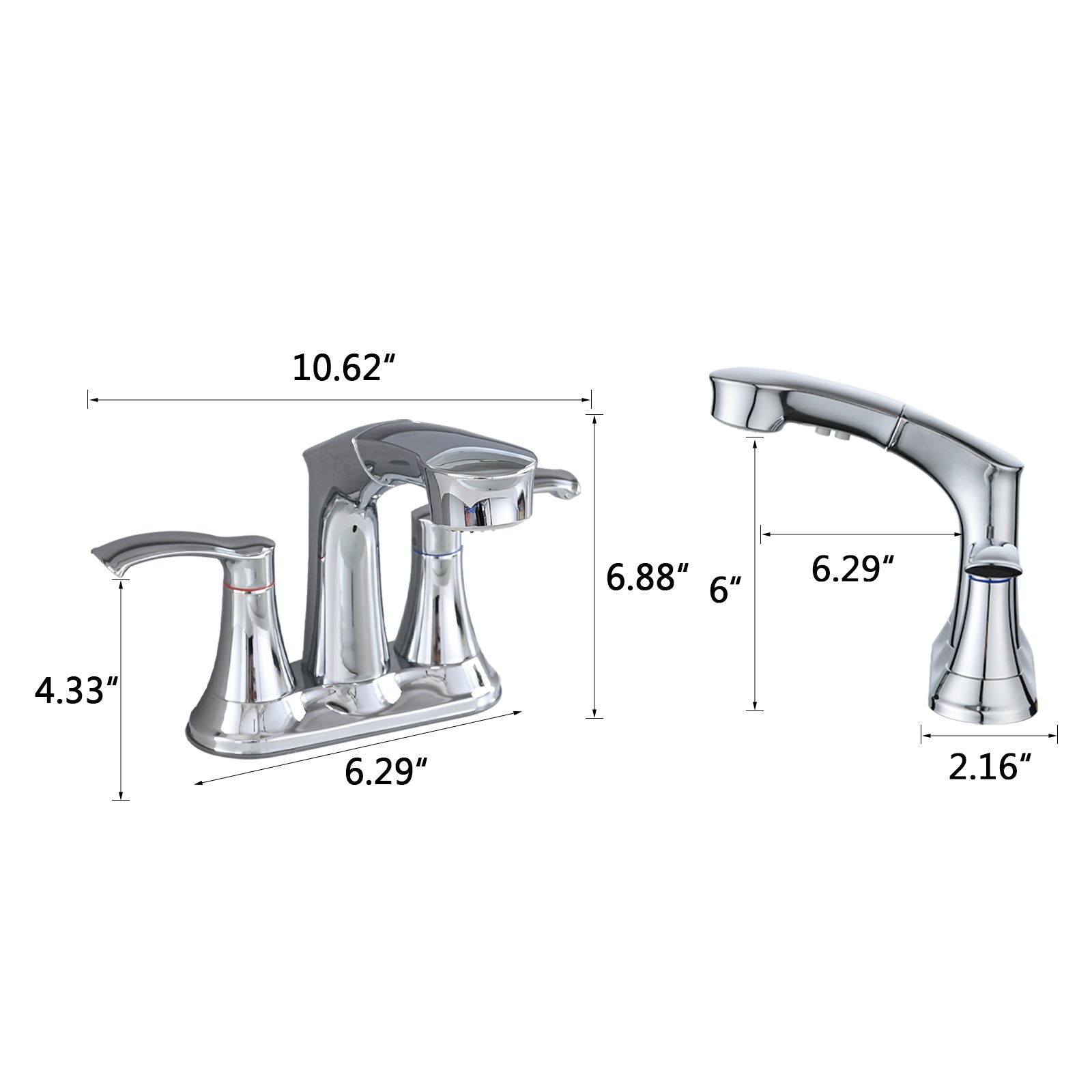 Bathroom Faucet With Pull Out Sprayer, 2 Handle 4 Inch Faucet Utility Sink Faucet, Chrome Chrome Stainless Steel