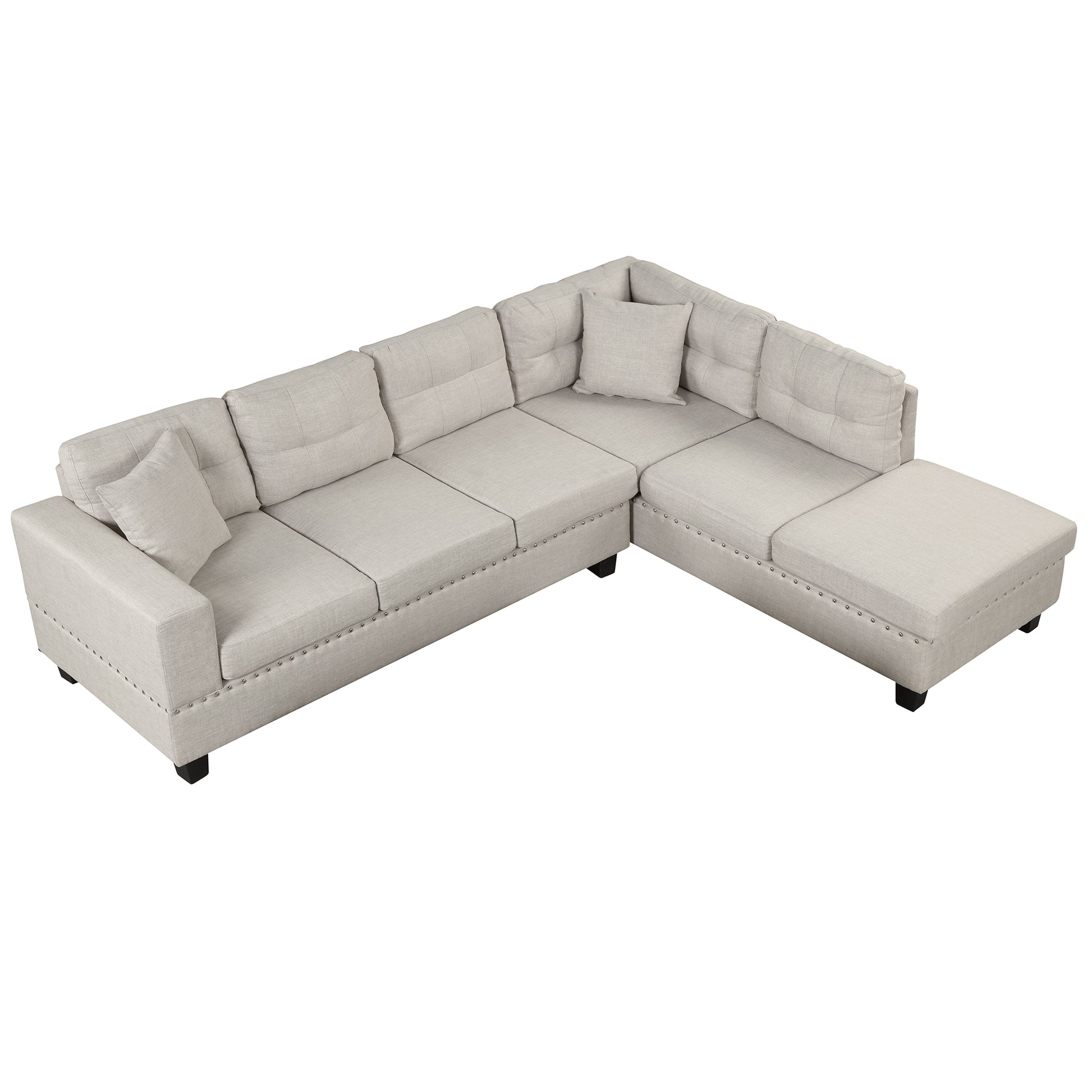 105" Modern Sectional Sofa With Storage Ottoman, L Shape Couch With 2 Pillows And Cup Holder,Sectional Sofa With Reversible Chaise For Living Room,Light Gray Light Gray Foam Linen 6 Seat