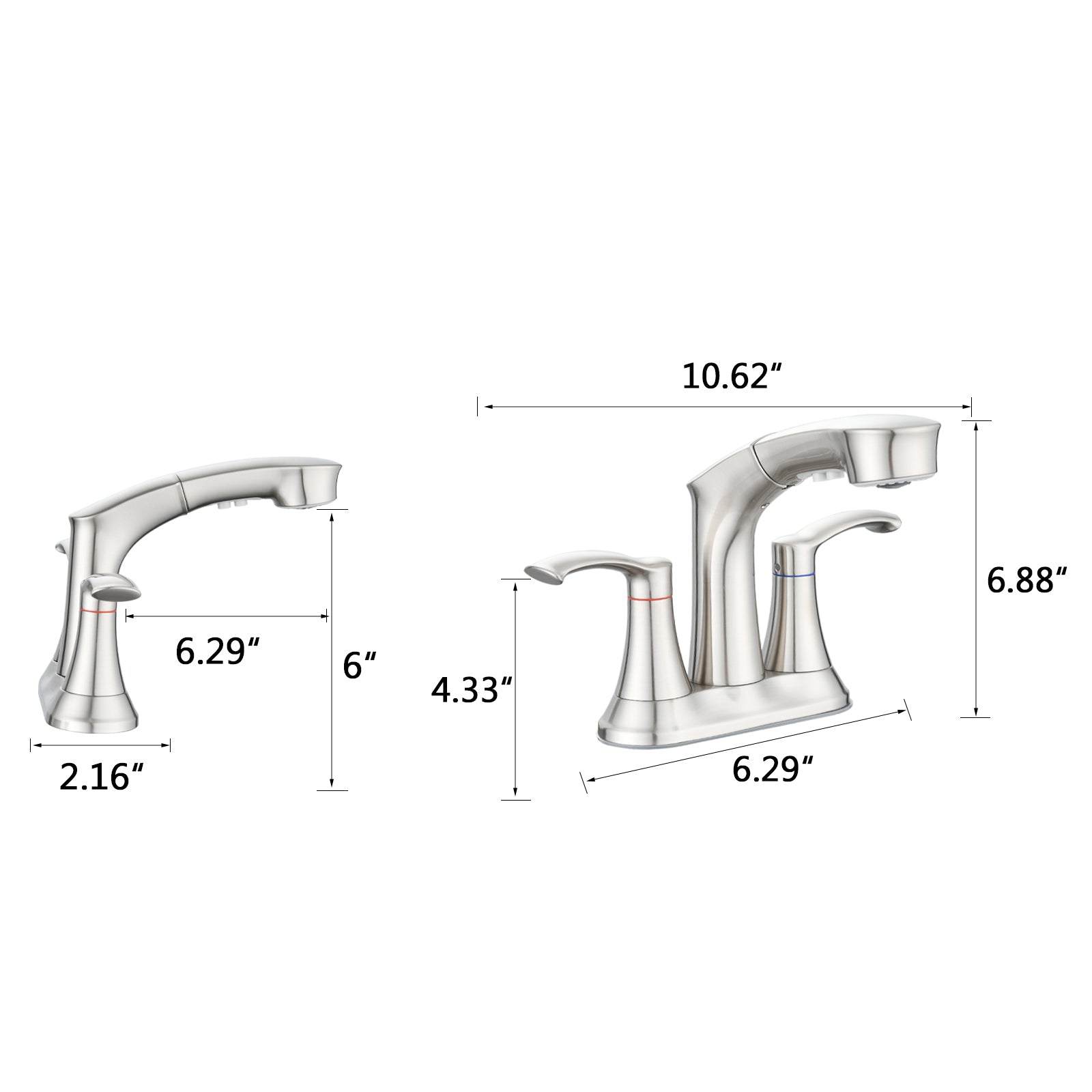 Bathroom Faucet With Pull Out Sprayer, 2 Handle 4 Inch Faucet Utility Sink Faucet, Brushed Nickel Brushed Nickel Stainless Steel