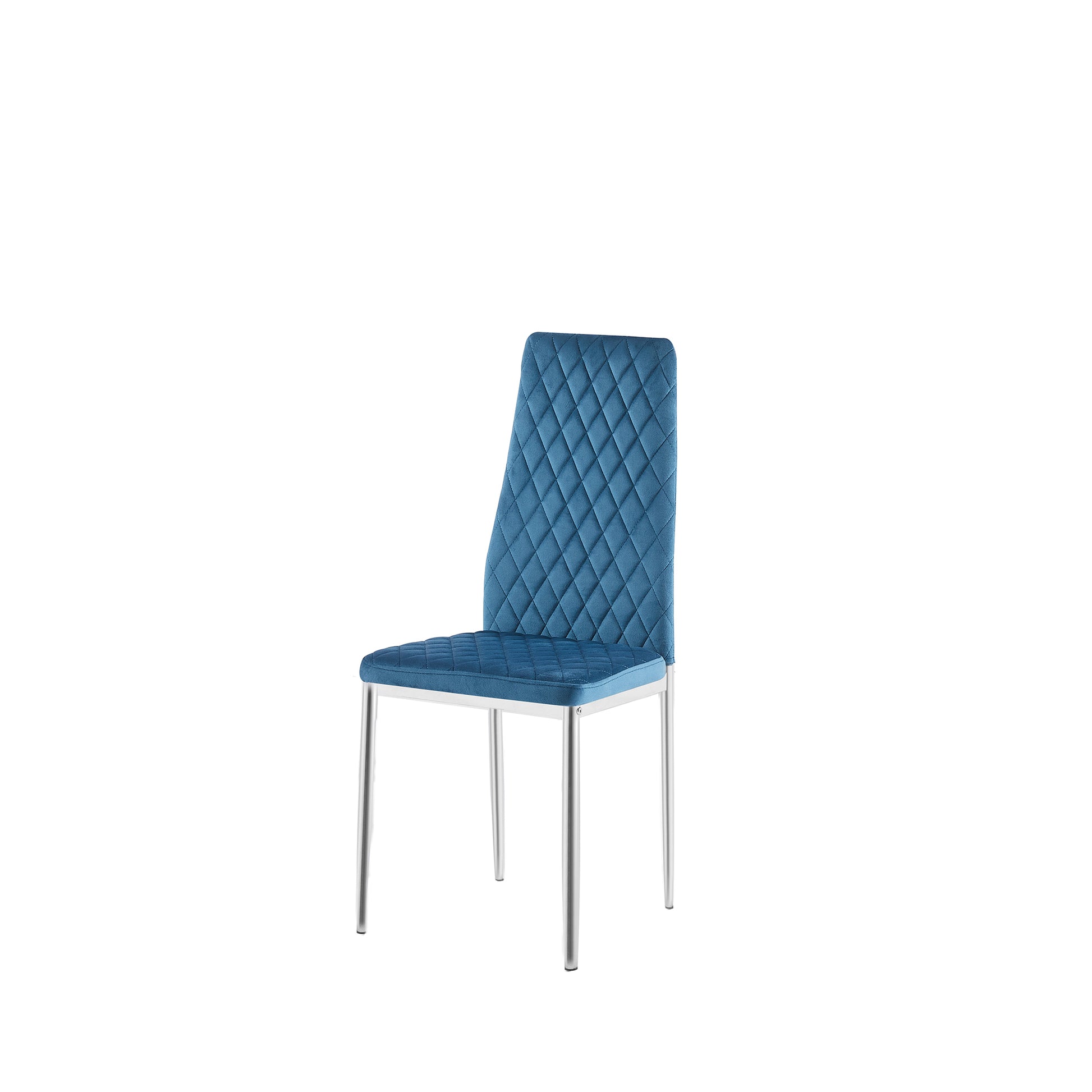 Light Blue Modern Simple Style Dining Chair Fabric Chrome Metal Pipe Diamond Grid Pattern Restaurant Home Conference Chair Set Of 6 Light Blue Fabric