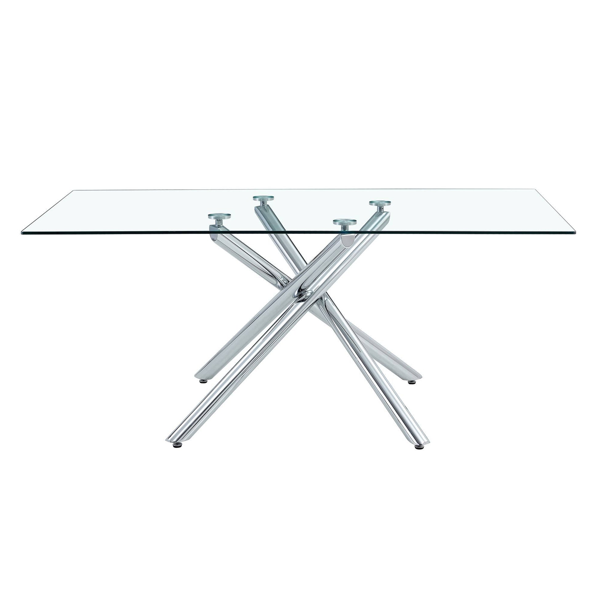 Large Modern Minimalist Rectangular Glass Dining Table For 4 8 People With 0.39" Tempered Glass Tabletop And Silver Metal Legs, For Kitchen Dining Living Meeting Room Banquet Hall Silver Glass