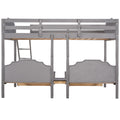 Full Over Twin & Twin Bunk Bed, Velvet Triple Bunk Bed With Drawers And Guardrails, Gray Gray Velvet