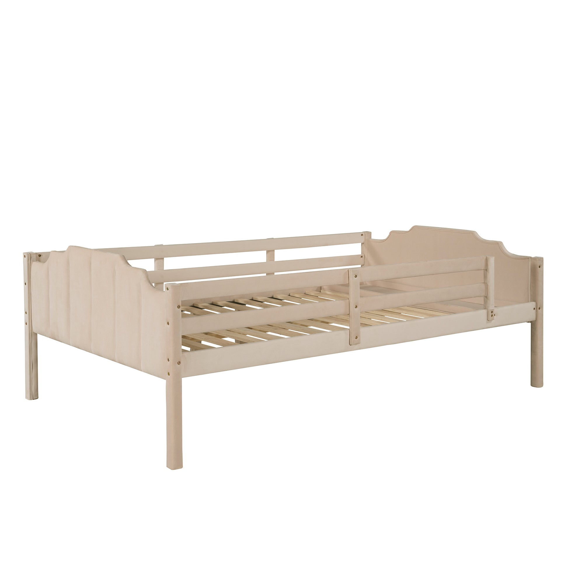 Full Over Twin & Twin Bunk Bed, Velvet Triple Bunk Bed With Drawers And Guardrails, Beige Beige Velvet