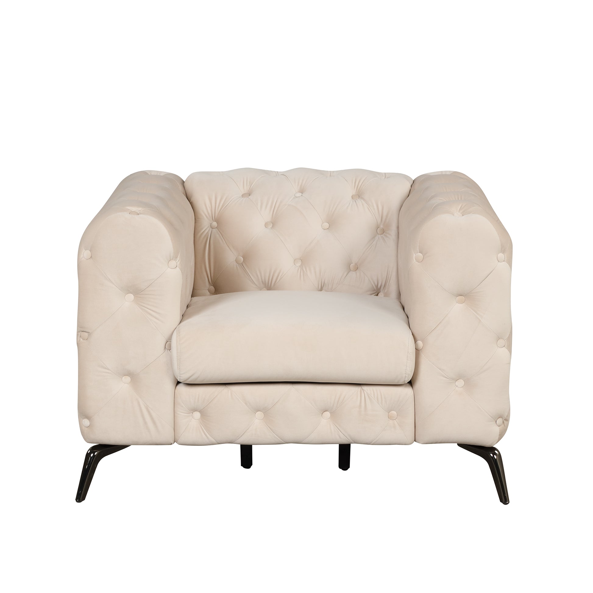 40.5" Velvet Upholstered Accent Sofa,Modern Single Sofa Chair With Button Tufted Back,Modern Single Couch For Living Room,Bedroom,Or Small Space,Beige Beige Foam Velvet