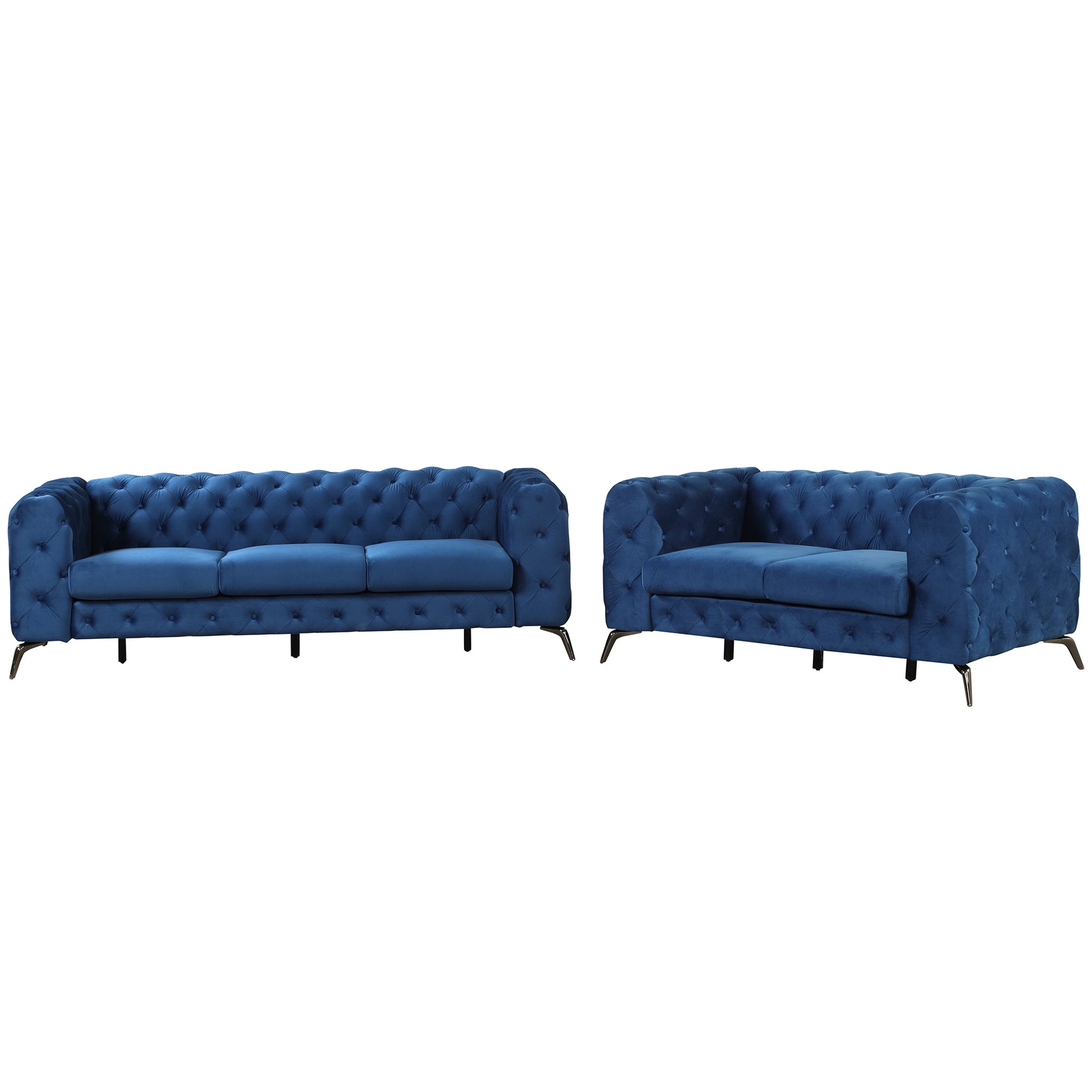 Modern 3 Piece Sofa Sets With Sturdy Metal Legs,Velvet Upholstered Couches Sets Including Three Seat Sofa, Loveseat And Single Chair For Living Room Furniture Set,Blue Blue Foam Velvet 6 Seat