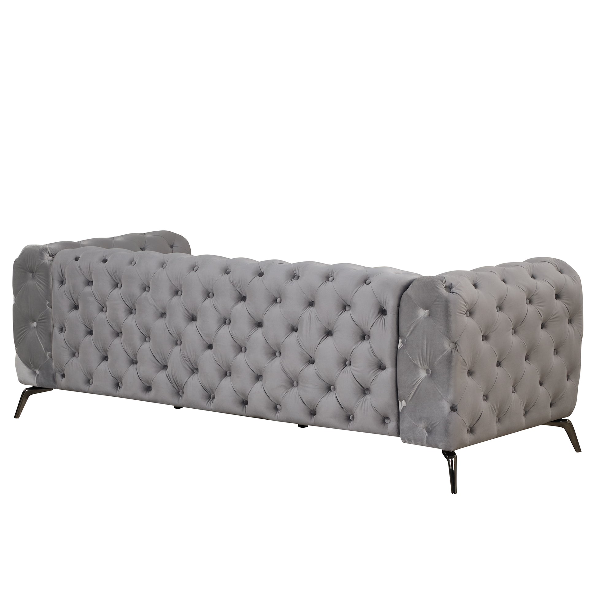 85.5" Velvet Upholstered Sofa With Sturdy Metal Legs,Modern Sofa Couch With Button Tufted Back, 3 Seater Sofa Couch For Living Room,Apartment,Home Office,Gray Gray Foam Velvet