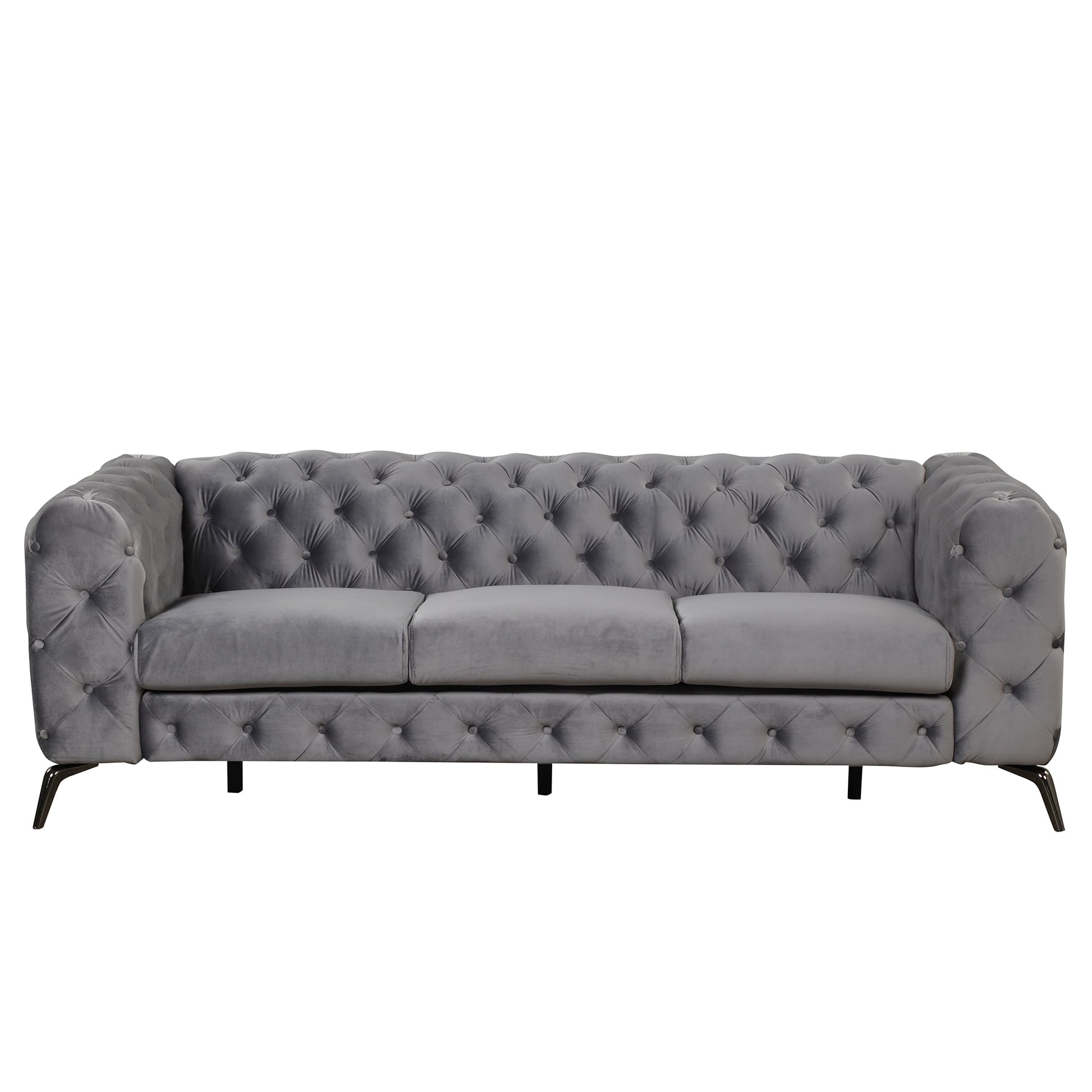 Modern 3 Piece Sofa Sets With Sturdy Metal Legs,Velvet Upholstered Couches Sets Including Three Seat Sofa, Loveseat And Single Chair For Living Room Furniture Set,Gray Gray Foam Velvet