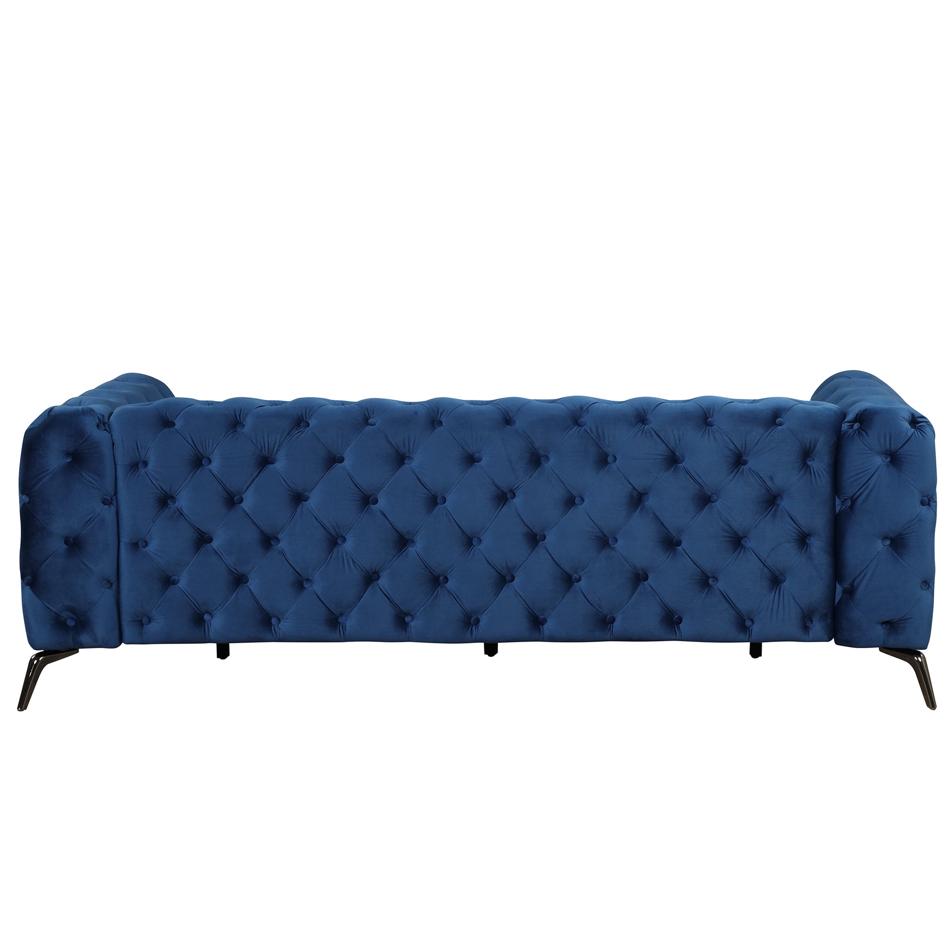 85.5" Velvet Upholstered Sofa With Sturdy Metal Legs,Modern Sofa Couch With Button Tufted Back, 3 Seater Sofa Couch For Living Room,Apartment,Home Office,Blue Blue Foam Velvet